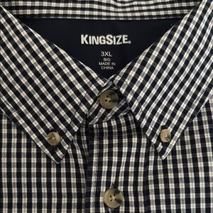Kingsize Men’s Navy and White Check Button-Down Short Sleeve Shirt - 3XL
